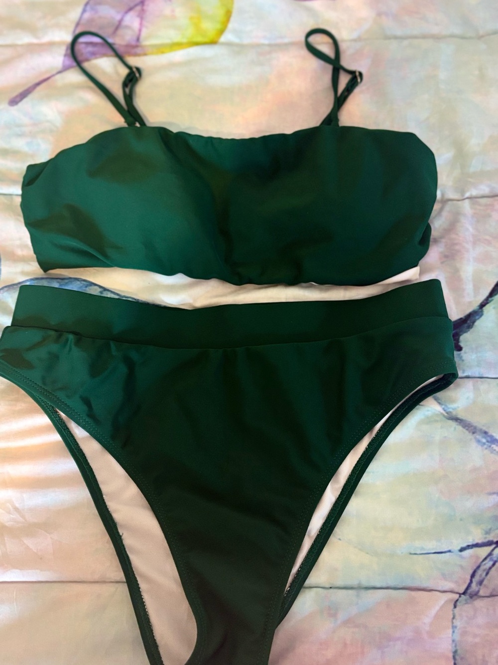 Amazon Women's Emerald Green Bandeau Bikini Set with Straps